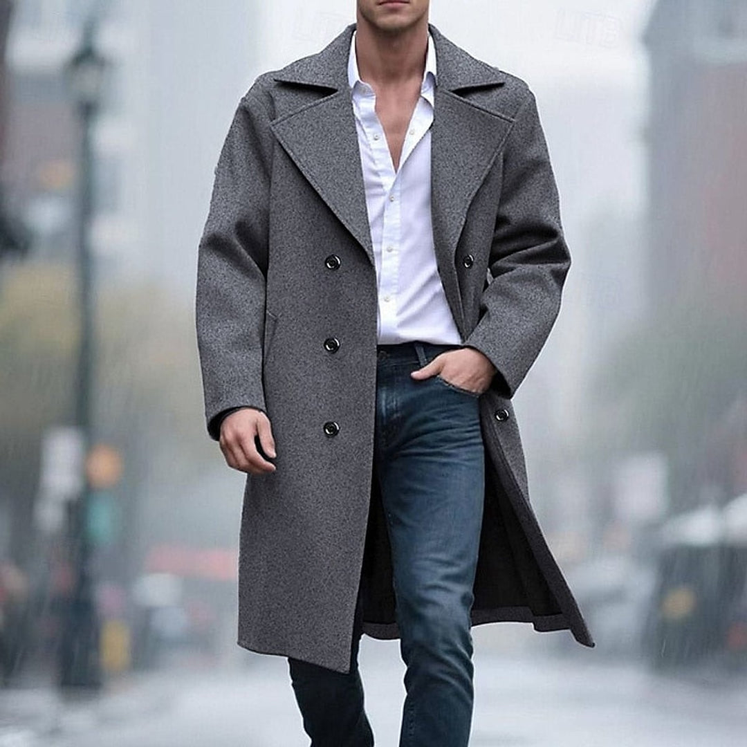 Men's Tailored Long Overcoat in Dark Gray, front view