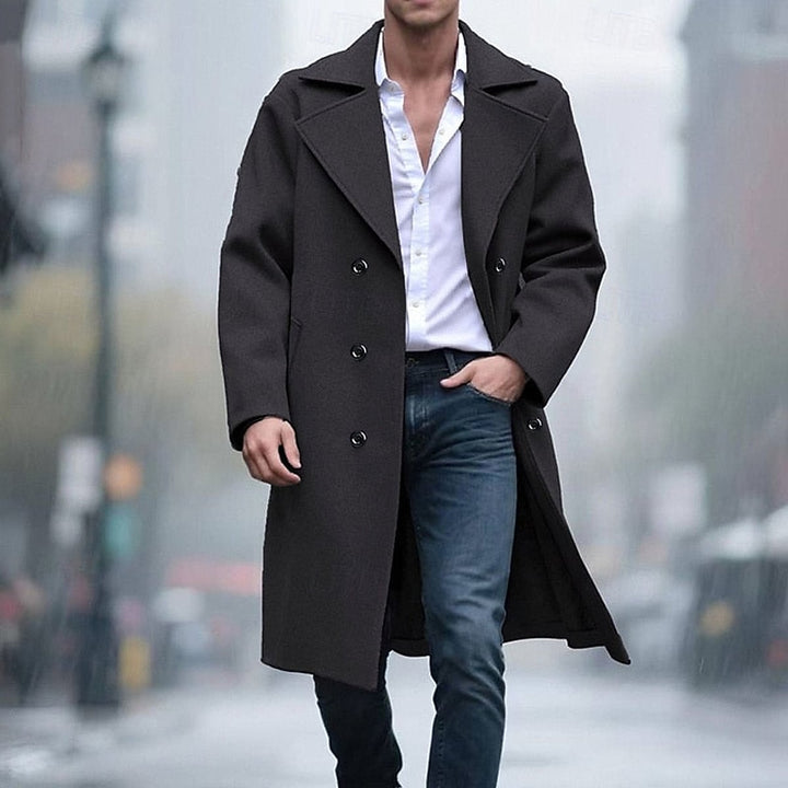 Men's Tailored Long Overcoat in Black, front view