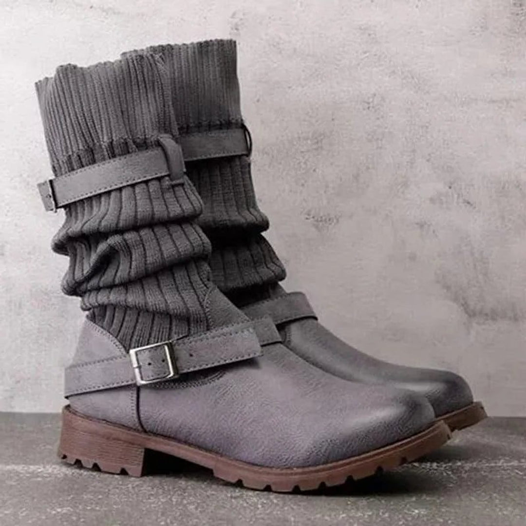 Women's Knit Slouch Winter Boots in Gray, front view