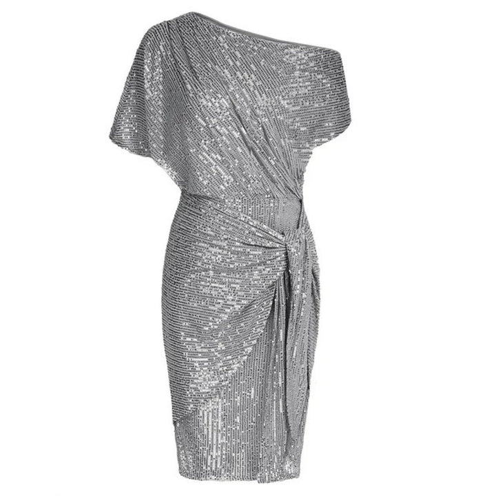 Women's New Year's Eve Dress in Light Gray, detail view