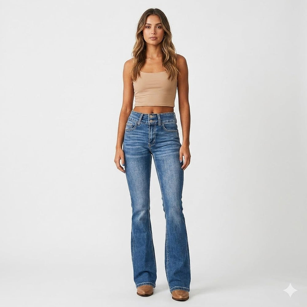 Women's Flare Jeans in Blue, front view