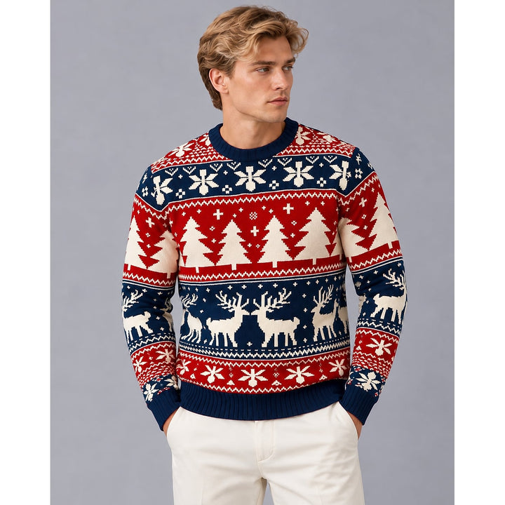 Men's Nordic Christmas Sweater in Navy, front view