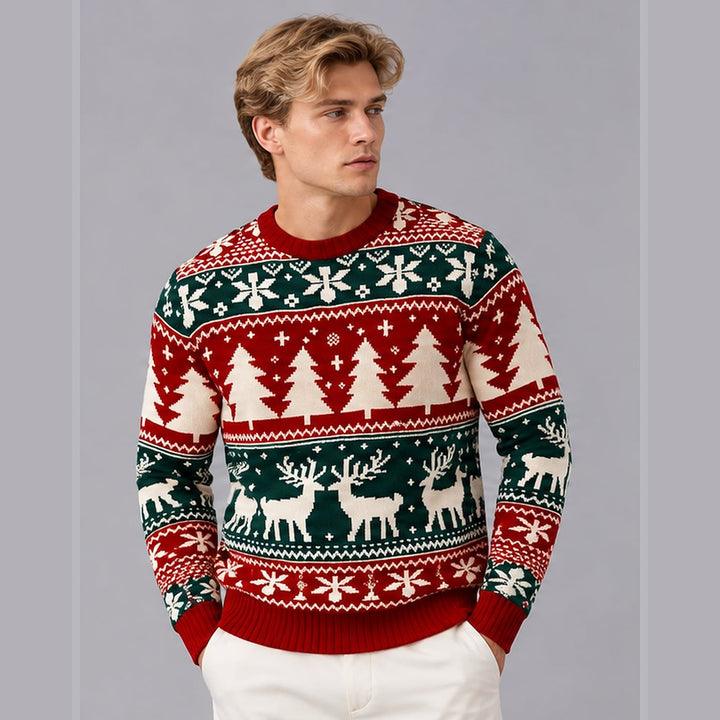 Men's Nordic Christmas Sweater in Green, front view