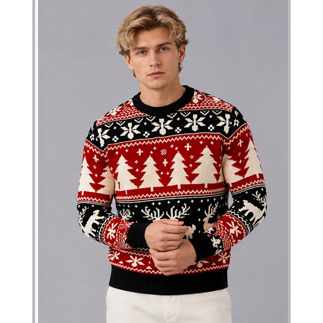 Men's Nordic Christmas Sweater in Black, front view