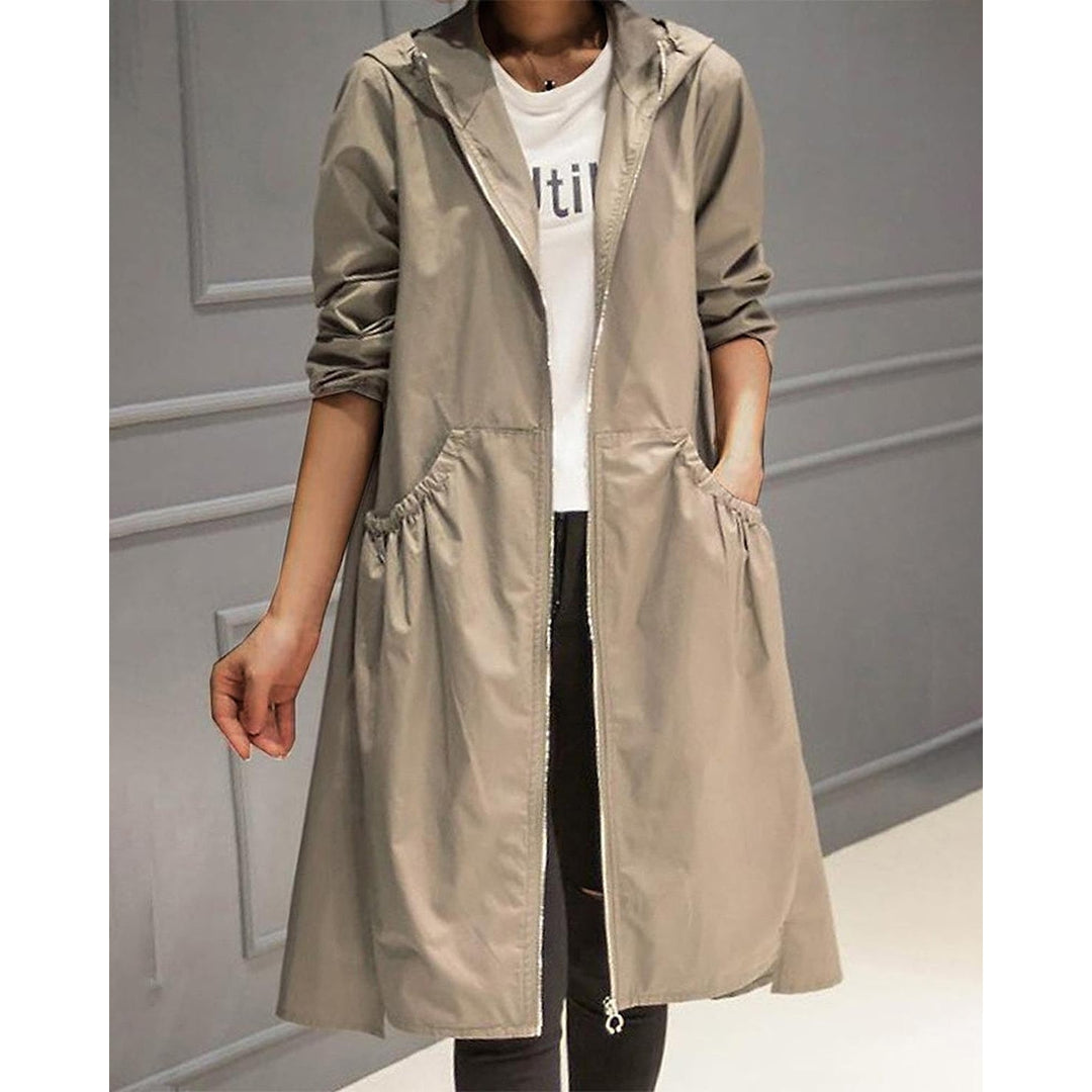 Women's Hooded Trench Coat in Khaki, front view