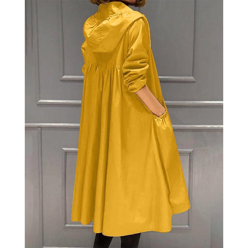 Women's Hooded Trench Coat in Yellow, back view