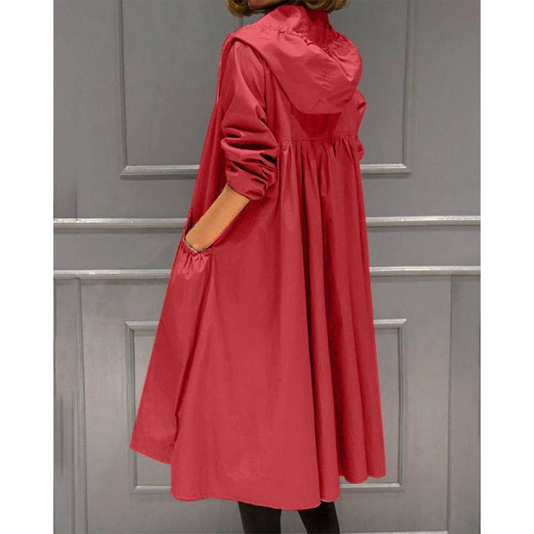 Women's Hooded Trench Coat in Red, back view