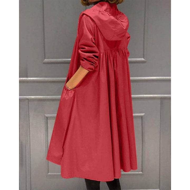 Women's Hooded Trench Coat in Red, back view