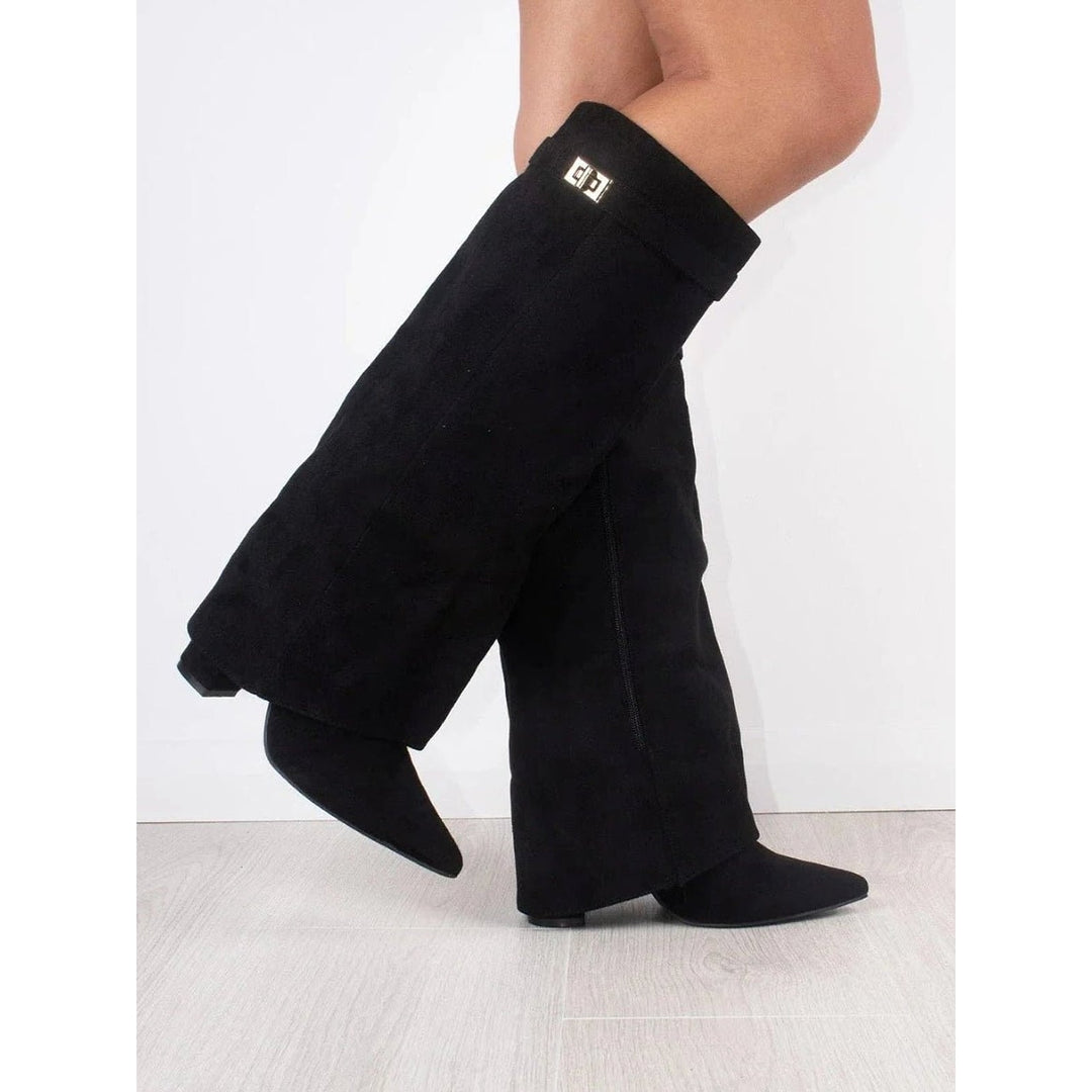 Women's Fold Over Knee High Boots, side view 2