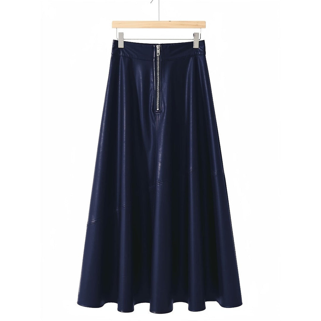Women's Faux Leather Maxi Skirt in Navy, back view