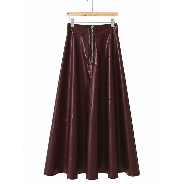 Women's Faux Leather Maxi Skirt in Burgundy, back view