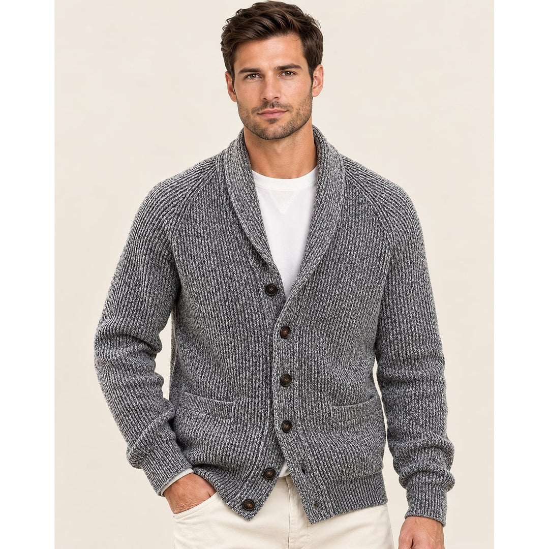 Men's Shawl Collar Cardigan in Gray, front view