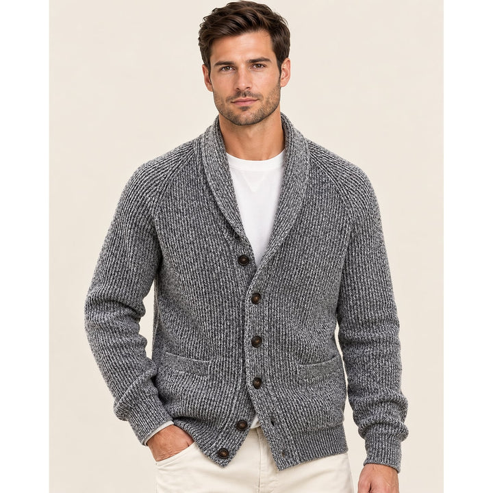 Men's Shawl Collar Cardigan in Gray, front view