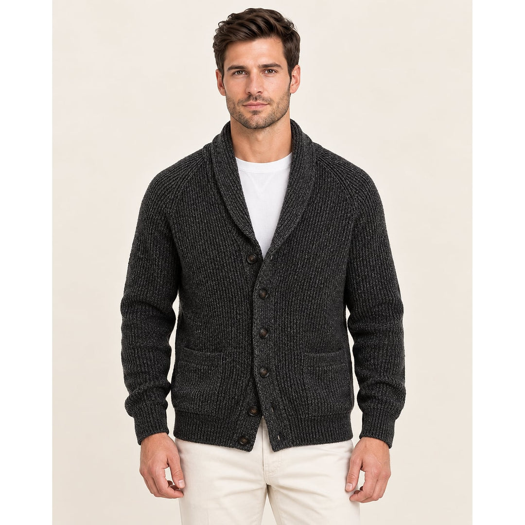 Men's Shawl Collar Cardigan in Black, front view