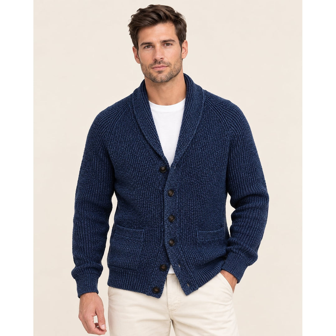 Men's Shawl Collar Cardigan in Navy, front view