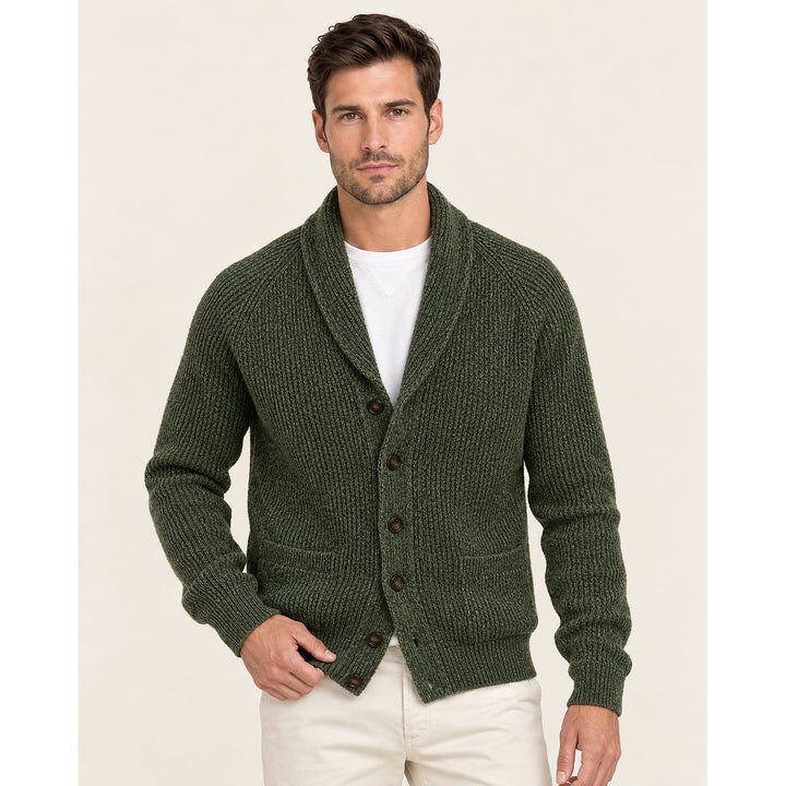 Men's Shawl Collar Cardigan in Green, front view