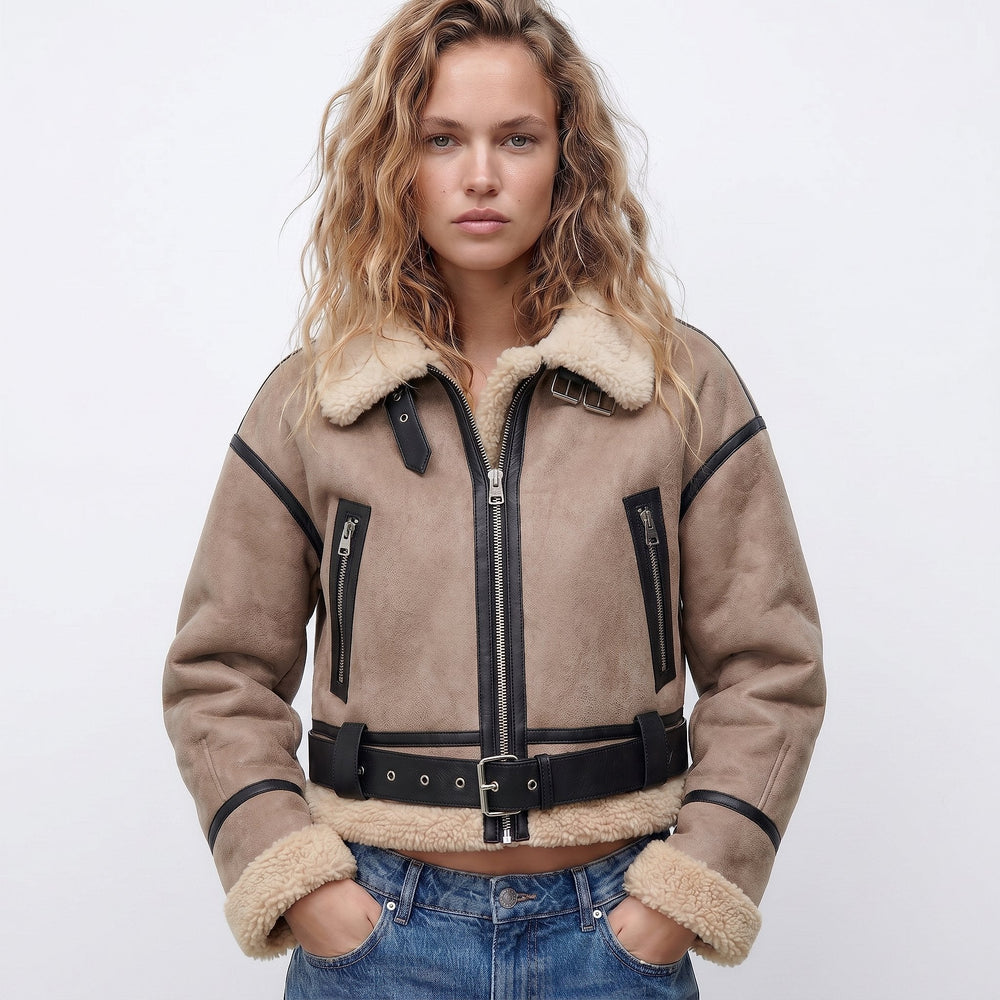 Women's Aviator Jacket in Khaki, front view