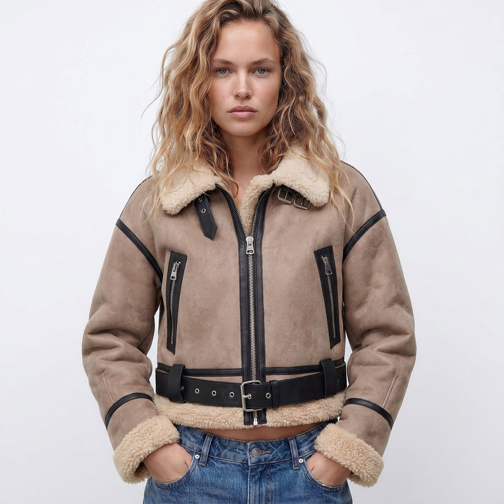 Women's Aviator Jacket in Khaki, front view