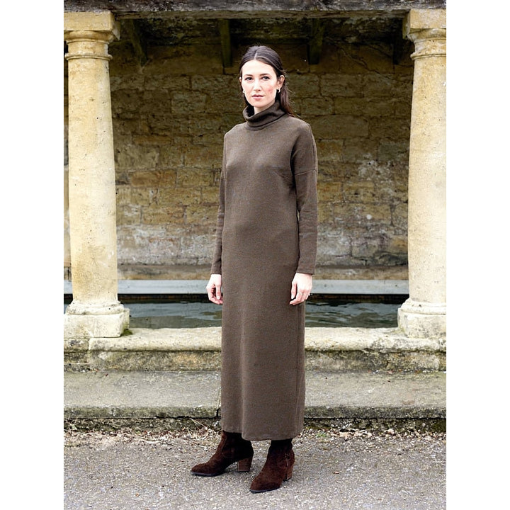 Women's Maxi Sweater Dress in Tan, front view