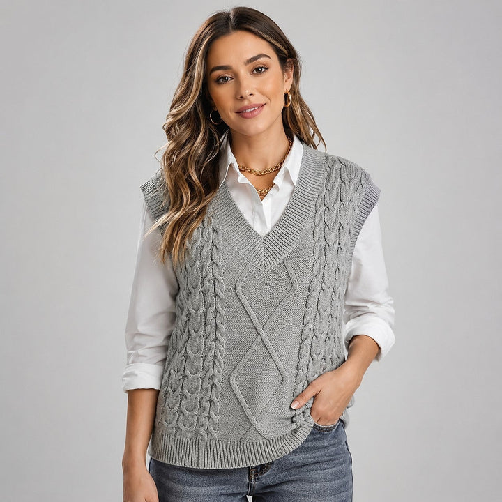 Women's Sweater Vest in Gray, front view