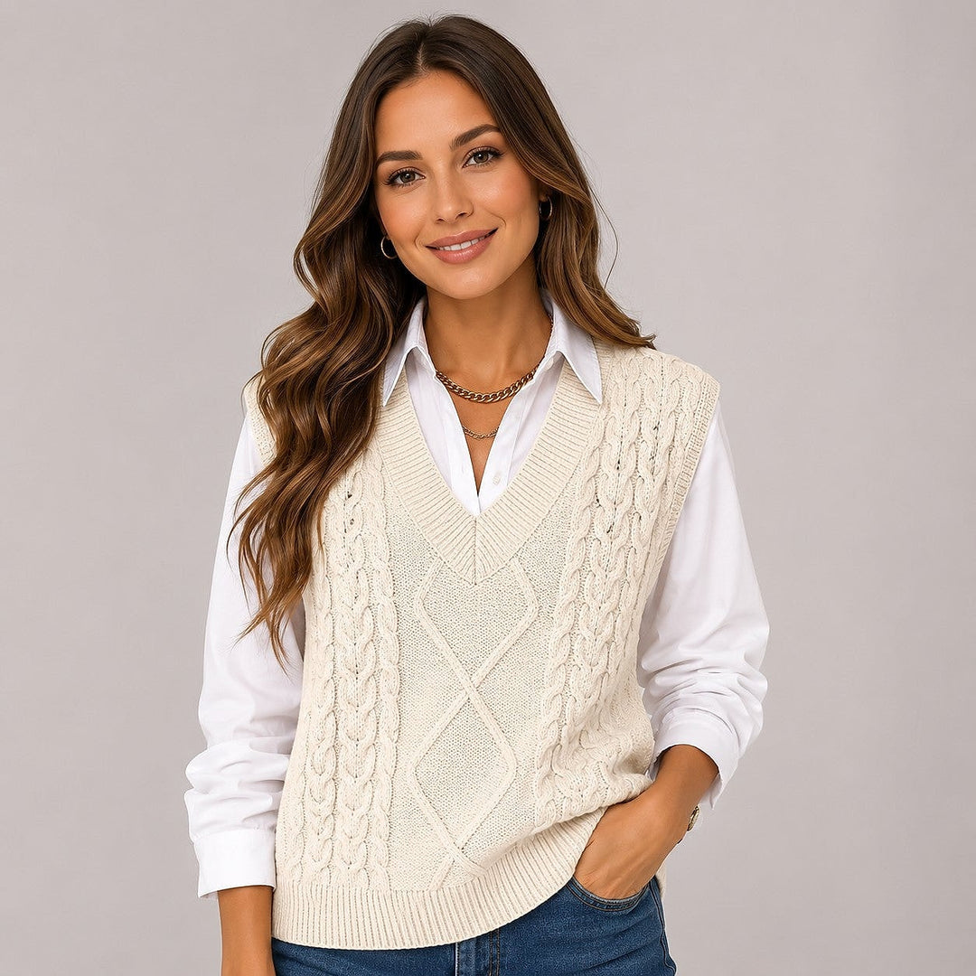 Women's Sweater Vest in Cream, front view