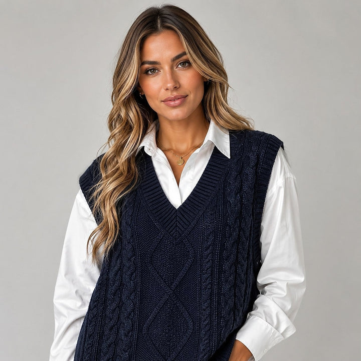 Women's Sweater Vest in Navy, front view