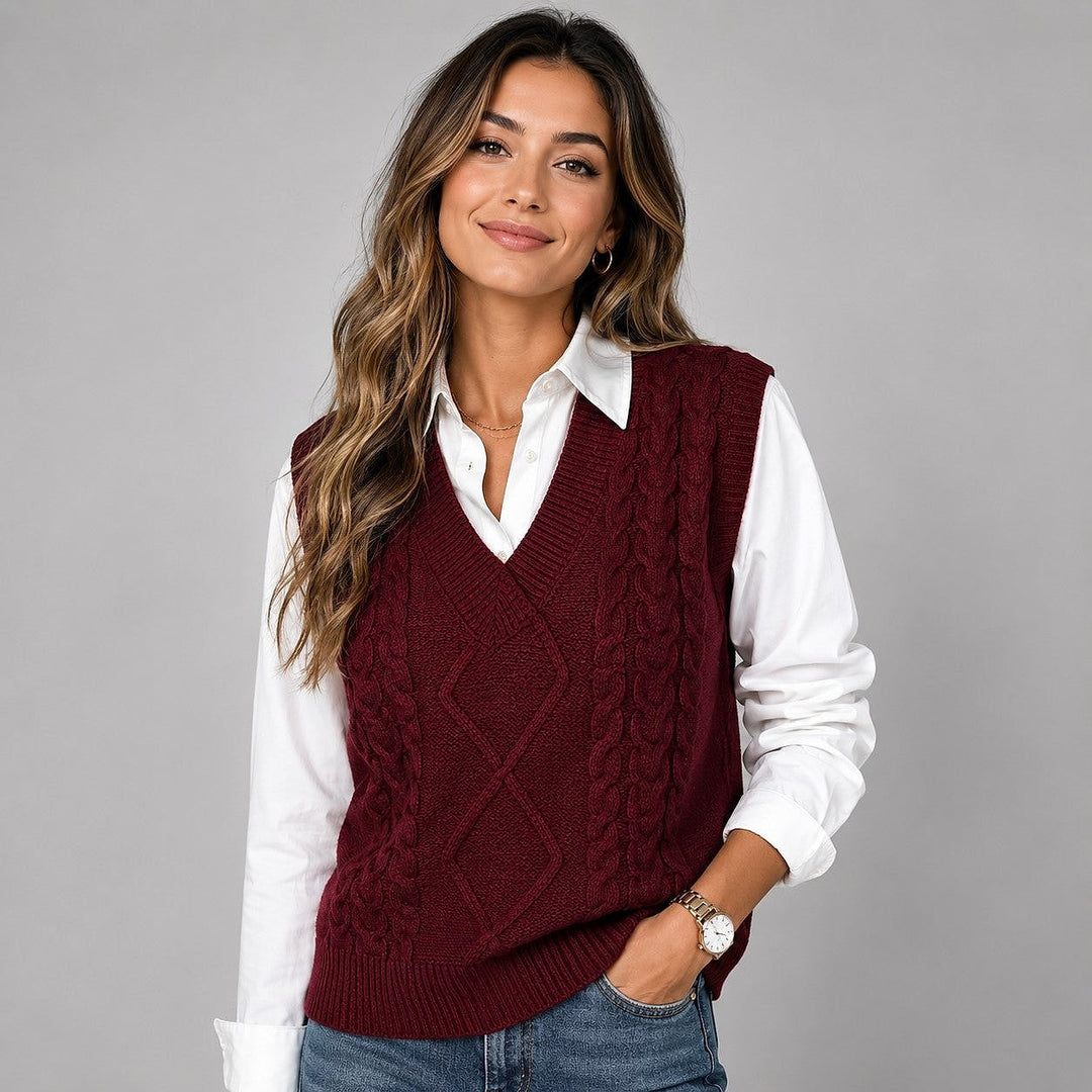 Women's Sweater Vest in Burgundy, front view