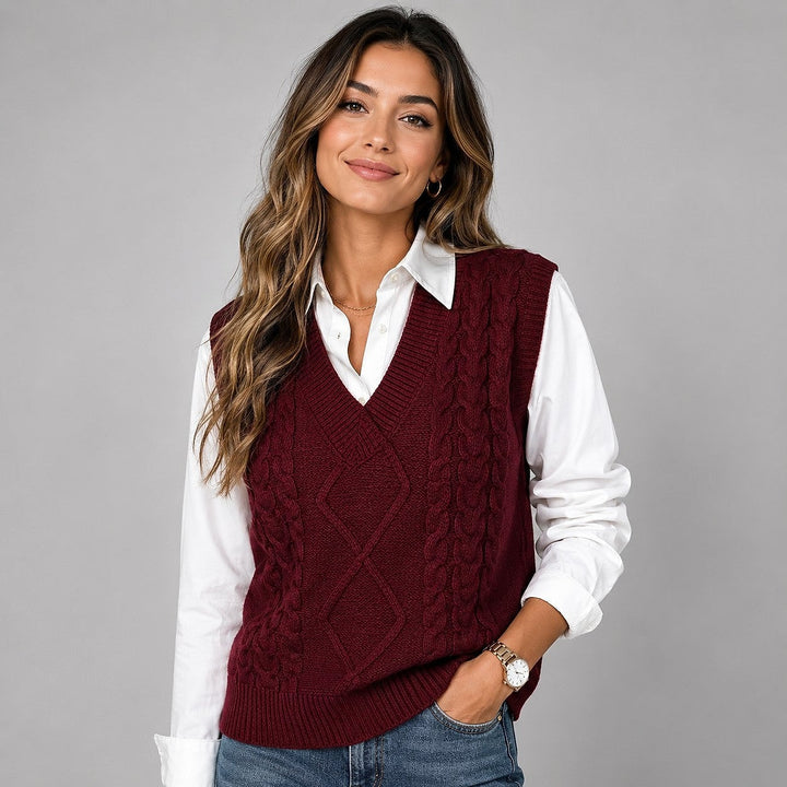 Women's Sweater Vest in Burgundy, front view