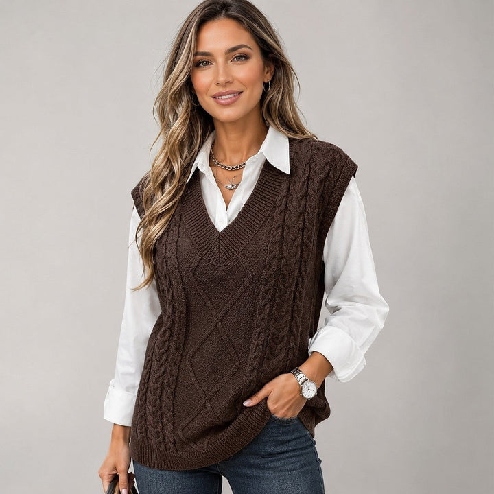 Women's Sweater Vest in Brown, front view