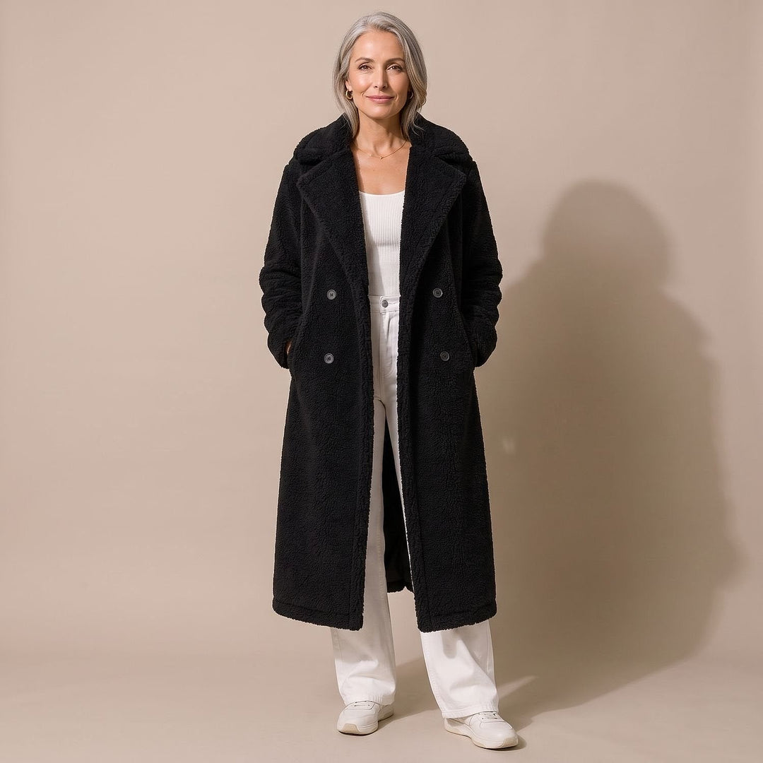 Women's Teddy Coat in Black, front view