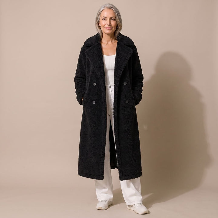 Women's Teddy Coat in Black, front view