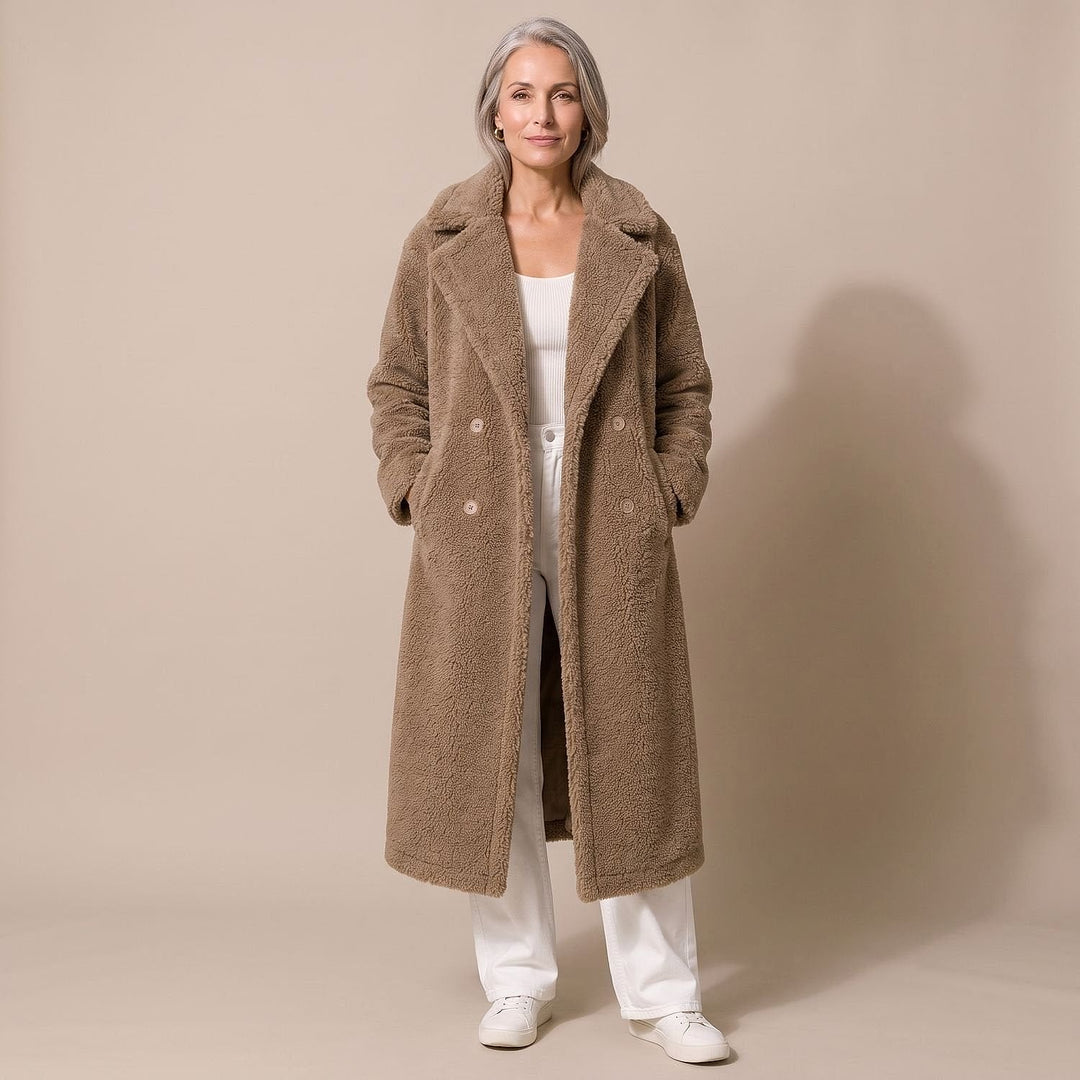Women's Teddy Coat in Brown, front view