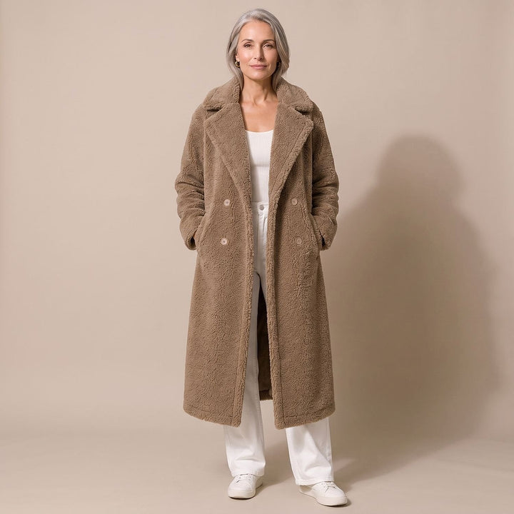 Women's Teddy Coat in Brown, front view