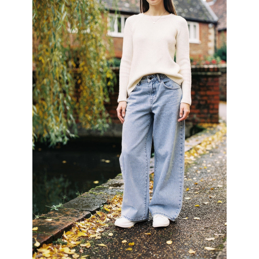 Women's High Waisted Jeans in Light Blue, front view