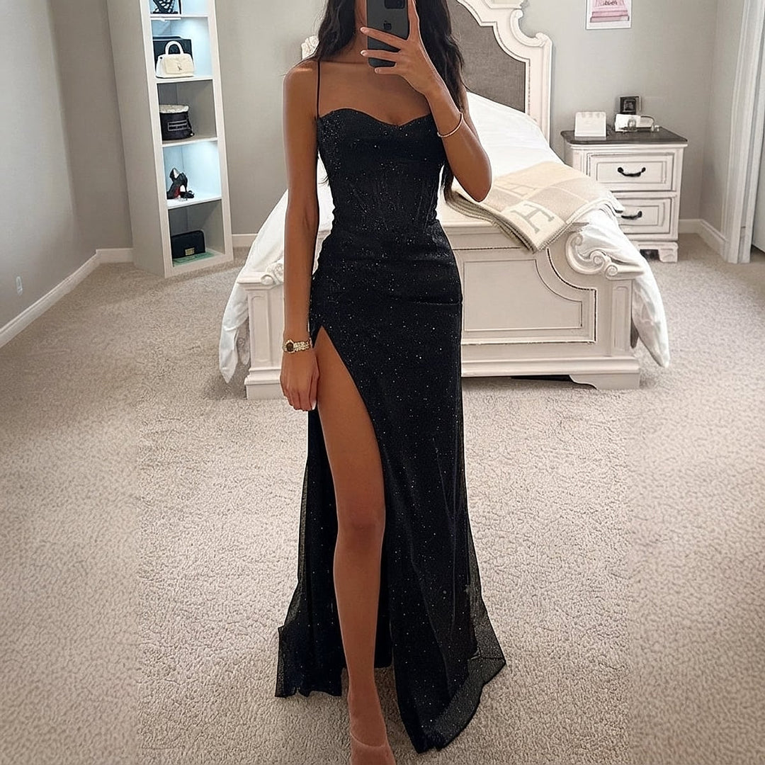 Women's Sequin Dress in Black, front view