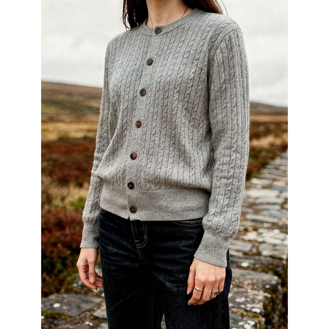 Women's Cable Knit Cardigan, front view 2