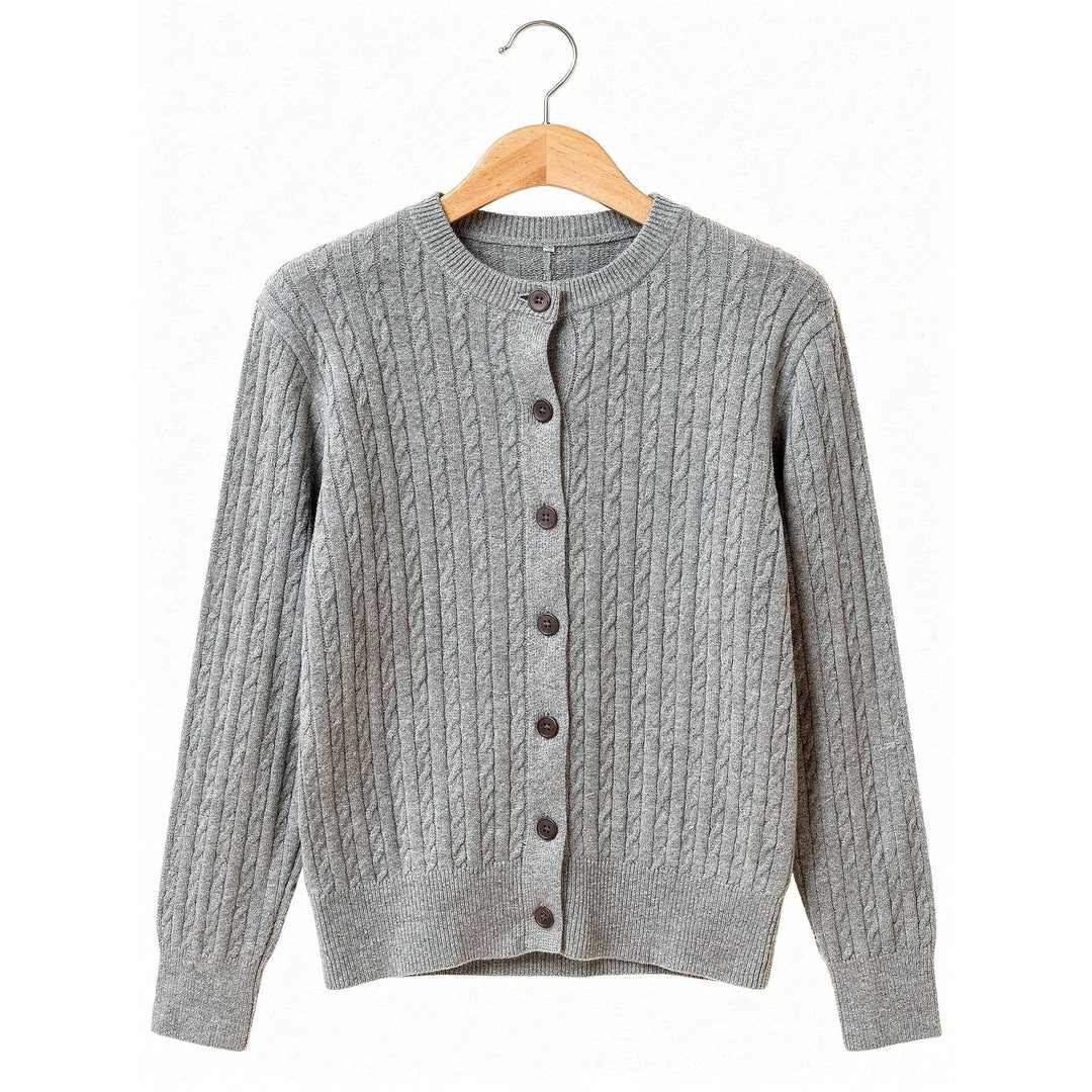 Women's Cable Knit Cardigan in Gray, front view