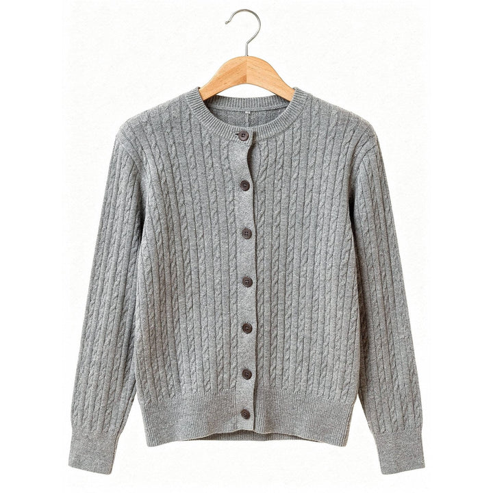 Women's Cable Knit Cardigan in Gray, front view