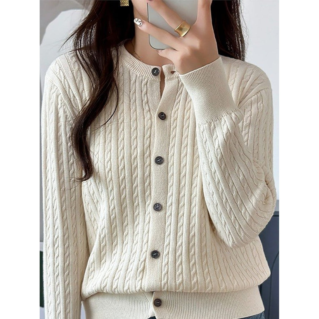 Women's Cable Knit Cardigan, front view 3