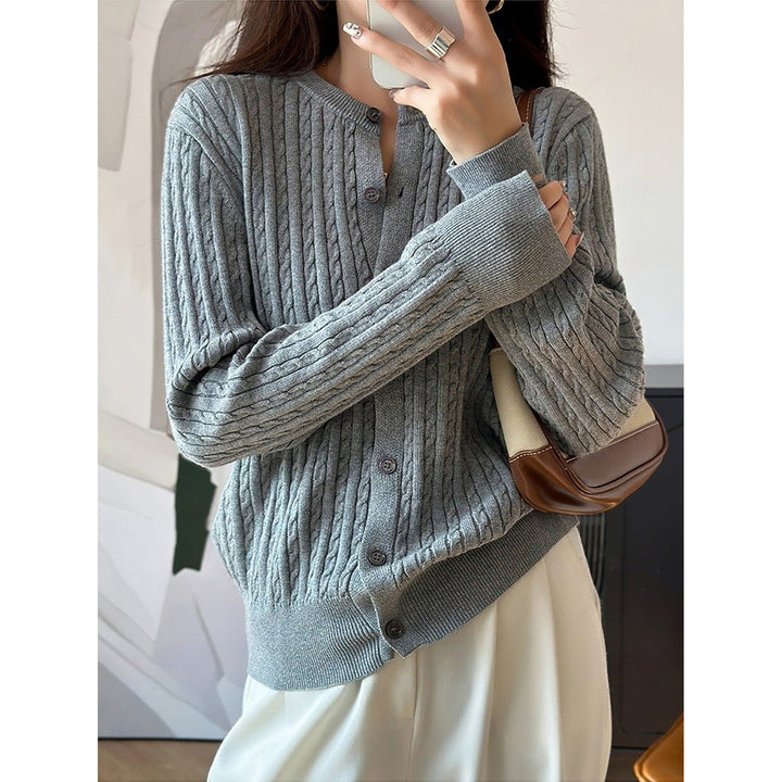 Women's Cable Knit Cardigan, front view 4