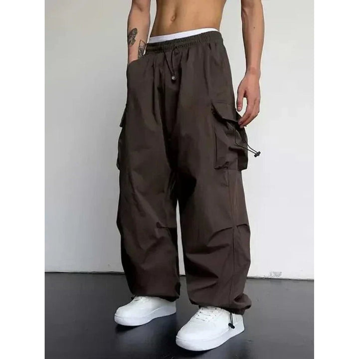 Men's Wide Leg Cargo Pants in Dark Brown, front view