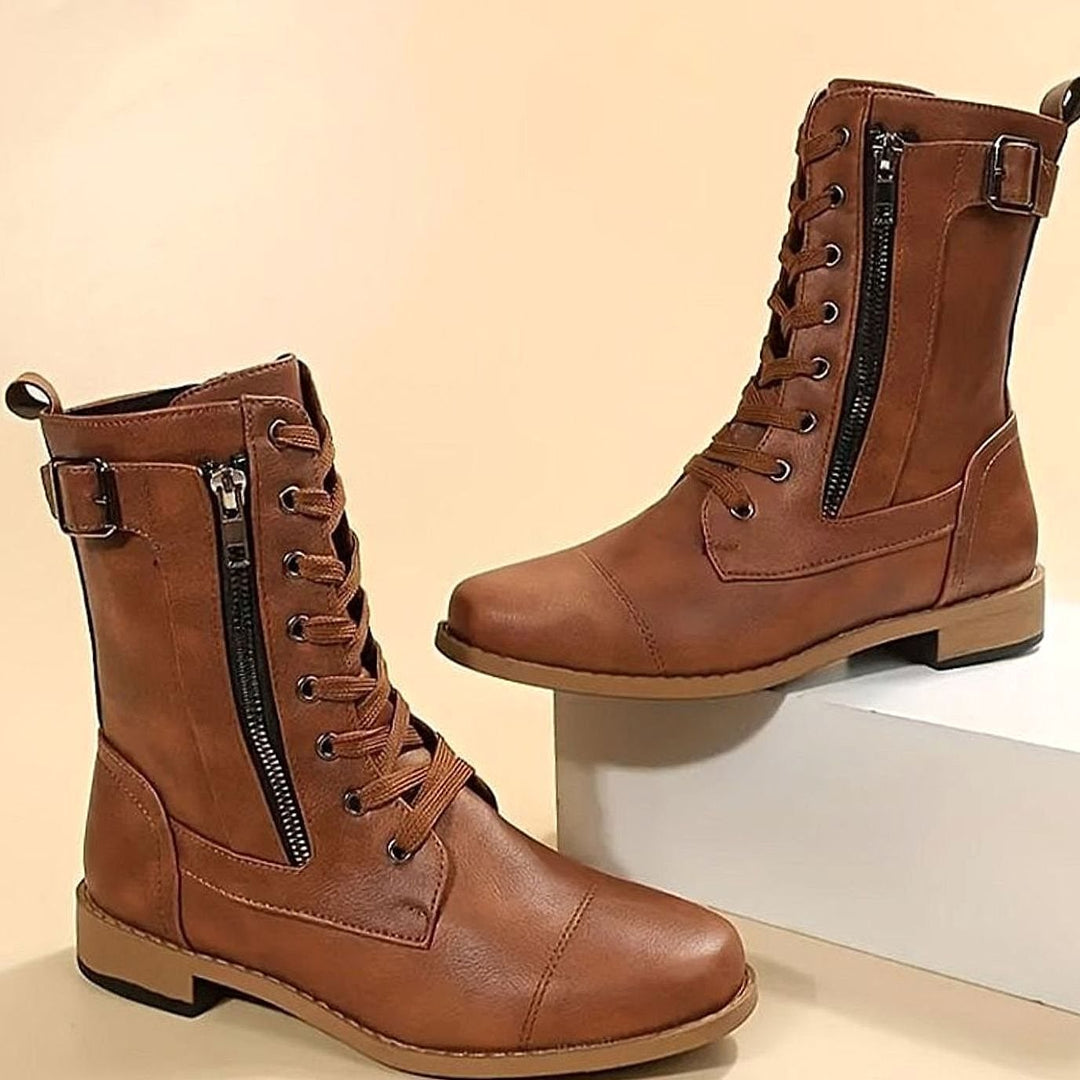 Women’s Mid Calf Combat Boots, front view