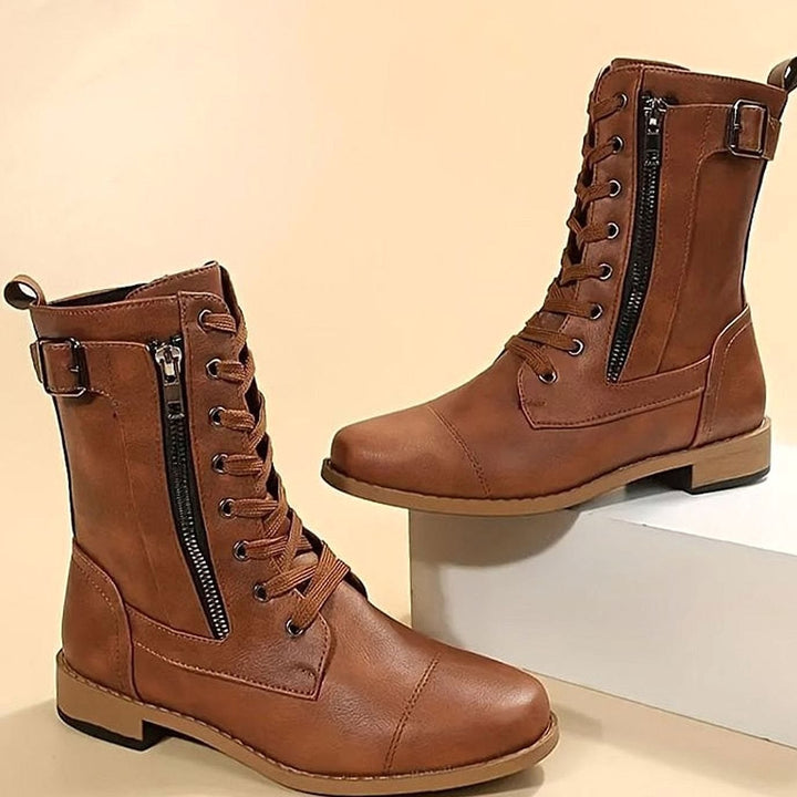 Women’s Mid Calf Combat Boots, front view