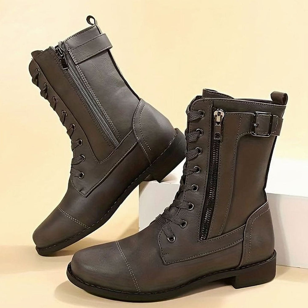 Women’s Mid Calf Combat Boots, front view 2