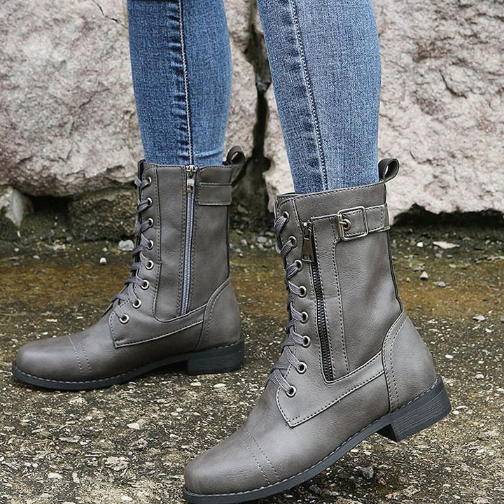 Women’s Mid Calf Combat Boots, front view 4