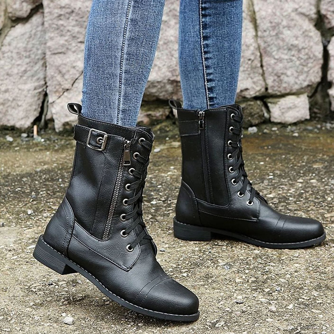 Women’s Mid Calf Combat Boots, front view 5