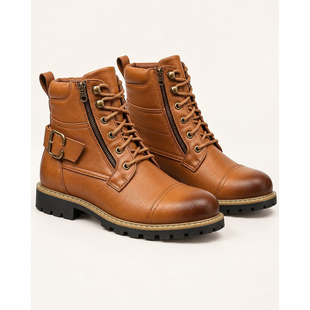 Men's Combat Boots in Brown, front view