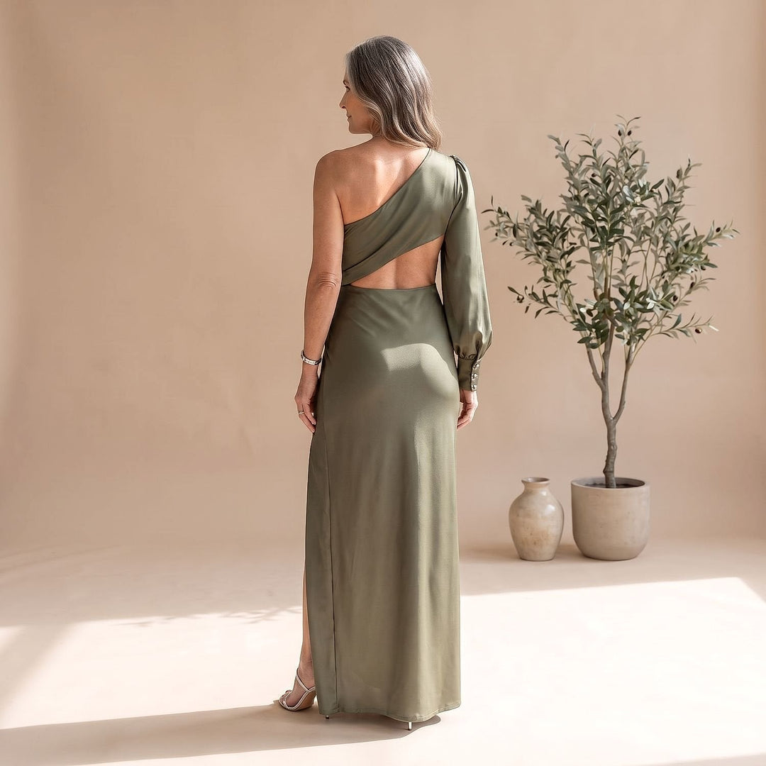 Women's One Shoulder Maxi Dress, back view