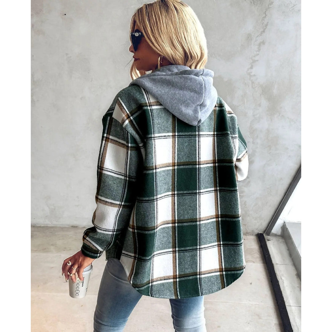 Women's Oversized Plaid Cardigan, back view