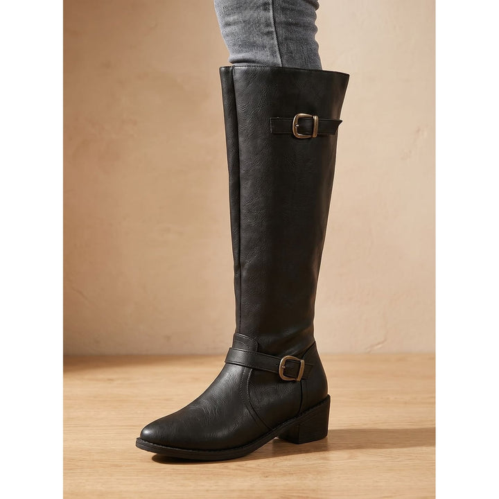 Women's Knee High Riding Boots in Black, front view